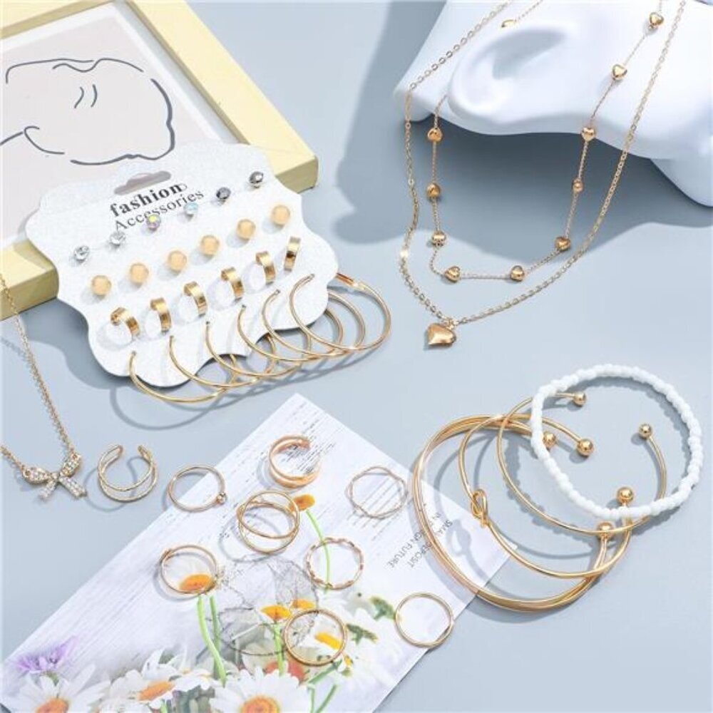 NEWITIN 49 Pieces Gold Jewelry Set for Women Fashion Costume Jewelry Gold - Picture 2 of 7